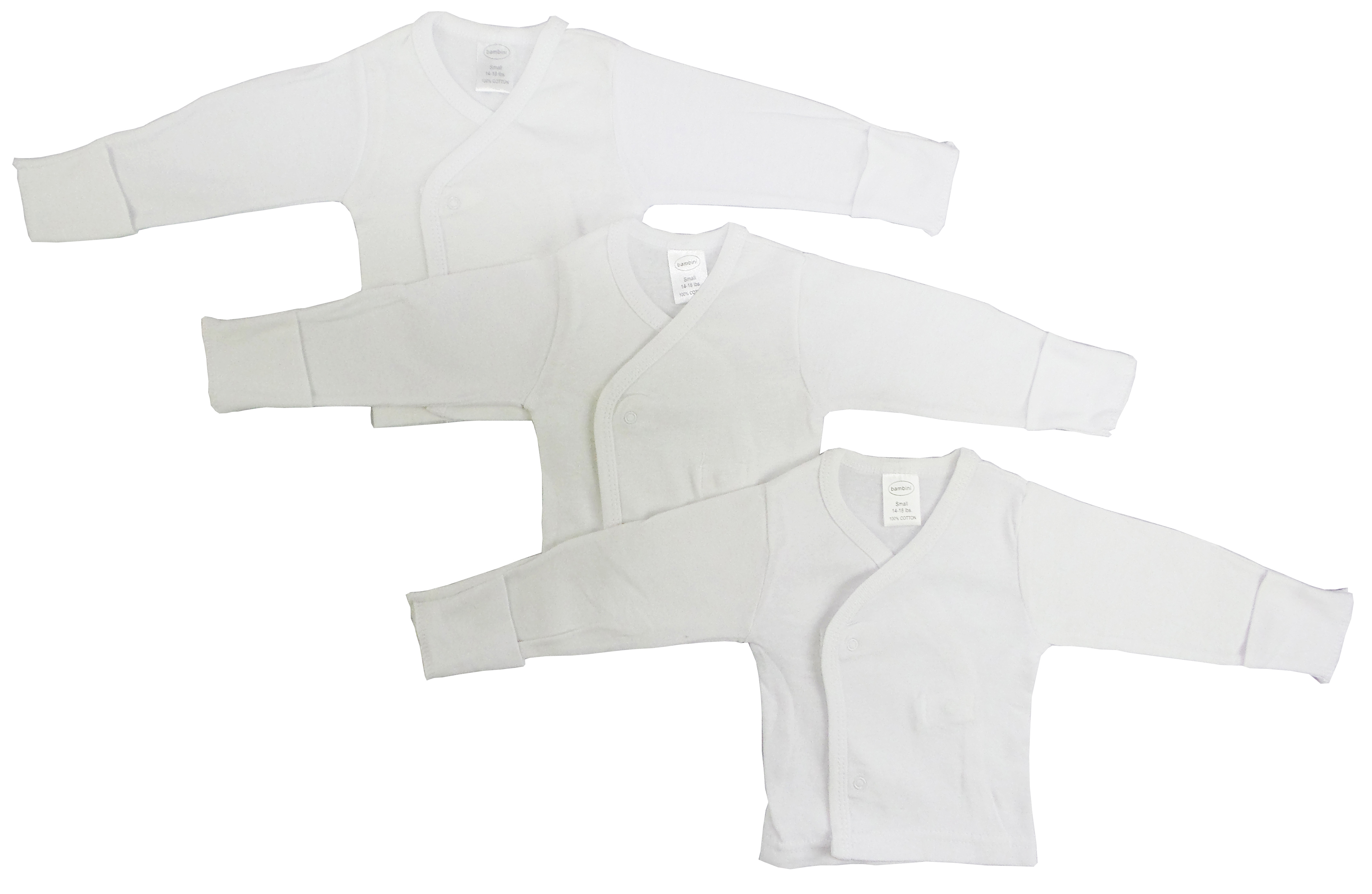 Bambini Long Sleeve Side Snap With Mittens - 3 Pack