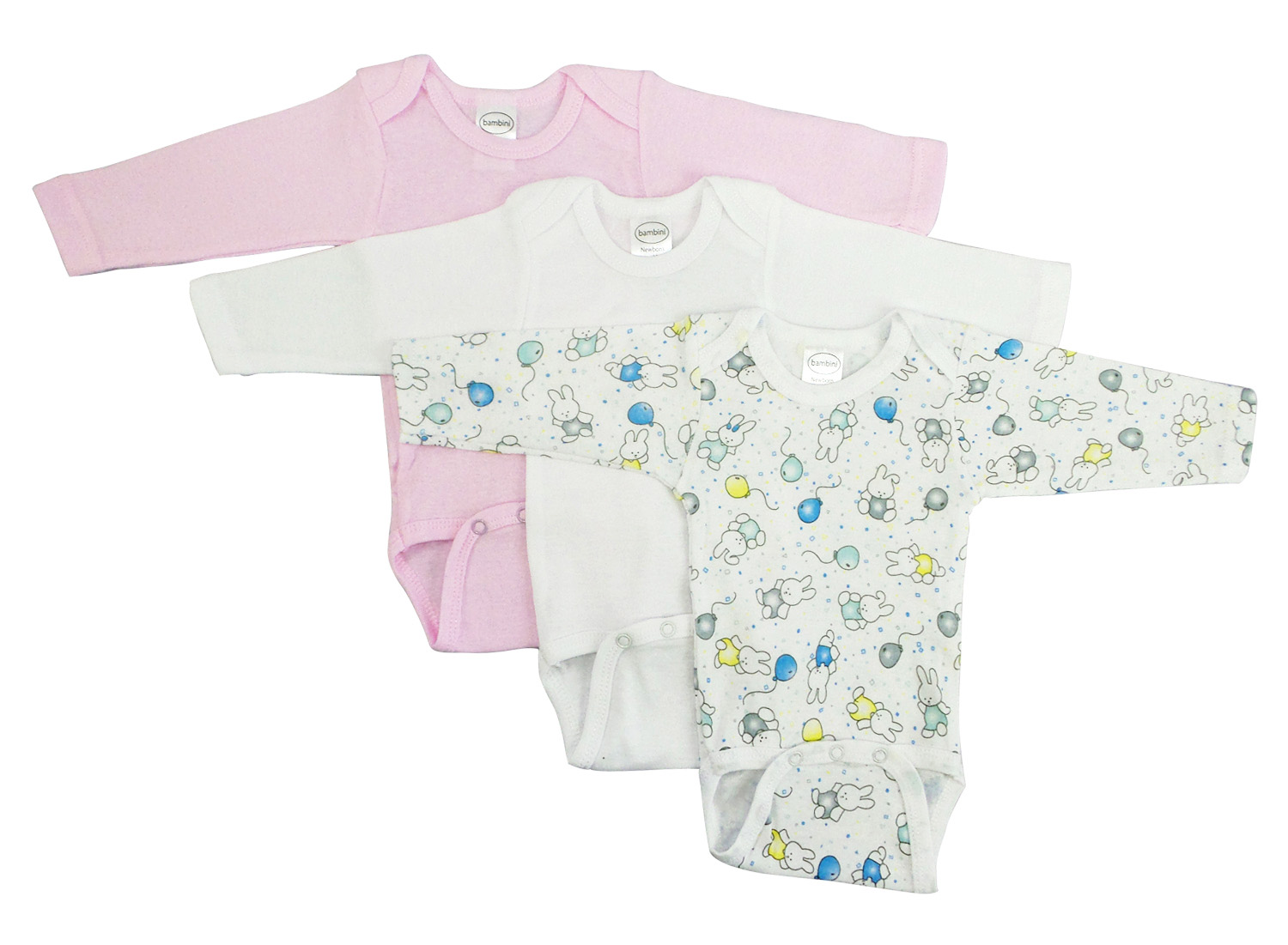 Bambini Girl's Long Sleeve Printed Onesie Variety Pack