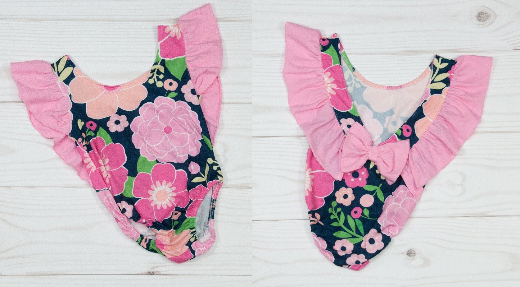 Floral Pattern Girls Bodysuits (Color: Navy/Pink/Peach, Size: 12-18 Months)