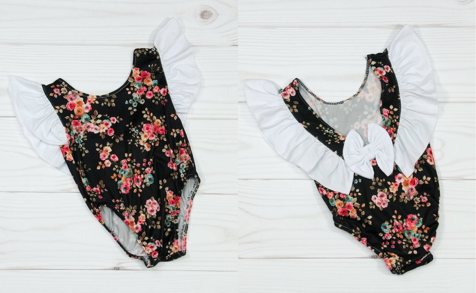 Floral Pattern Girls Bodysuits (Color: Black/White/Tan, Size: 3-6 Months)