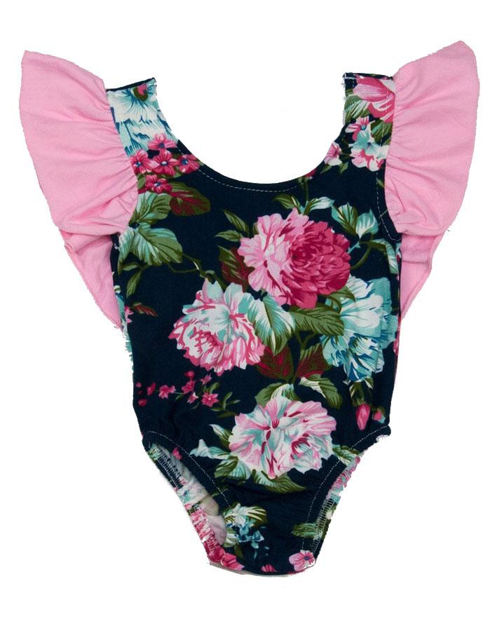 Floral Pattern Girls Bodysuits (Color: Navy/Pink/Aqua, Size: 0-3 Months)