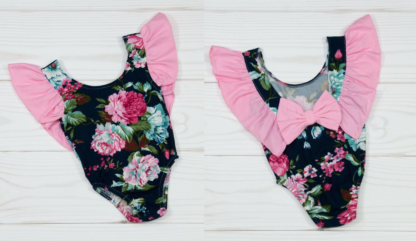 Floral Pattern Girls Bodysuits (Color: Navy/Pink/Aqua, Size: 18-24 Months)