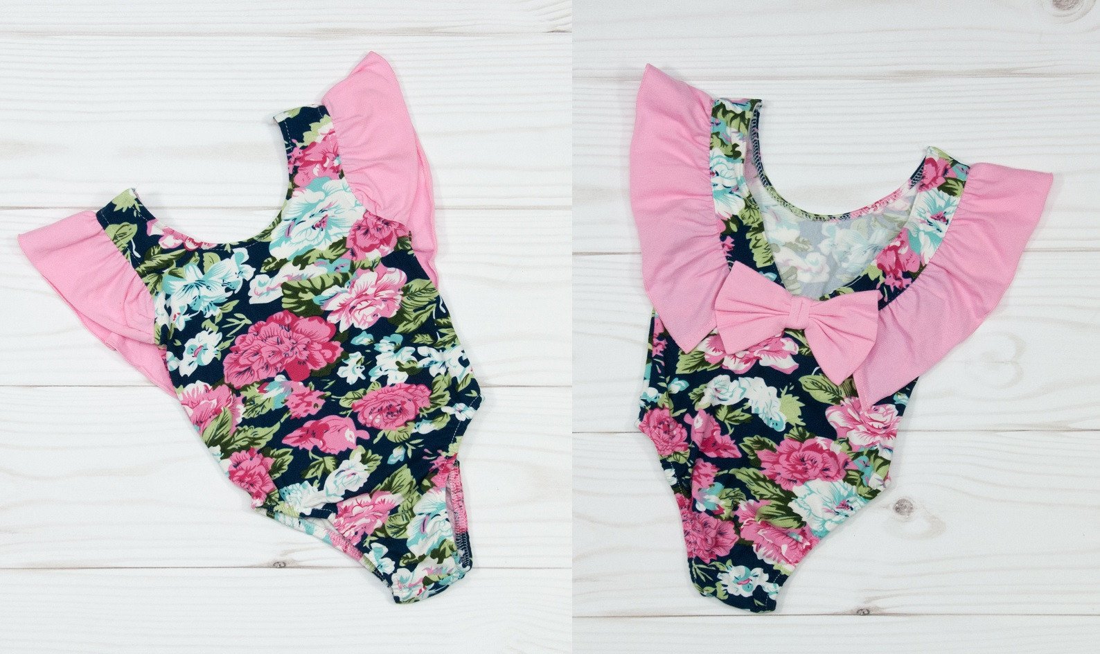 Floral Pattern Girls Bodysuits (Color: Navy/Aqua/Pink, Size: 18-24 Months)