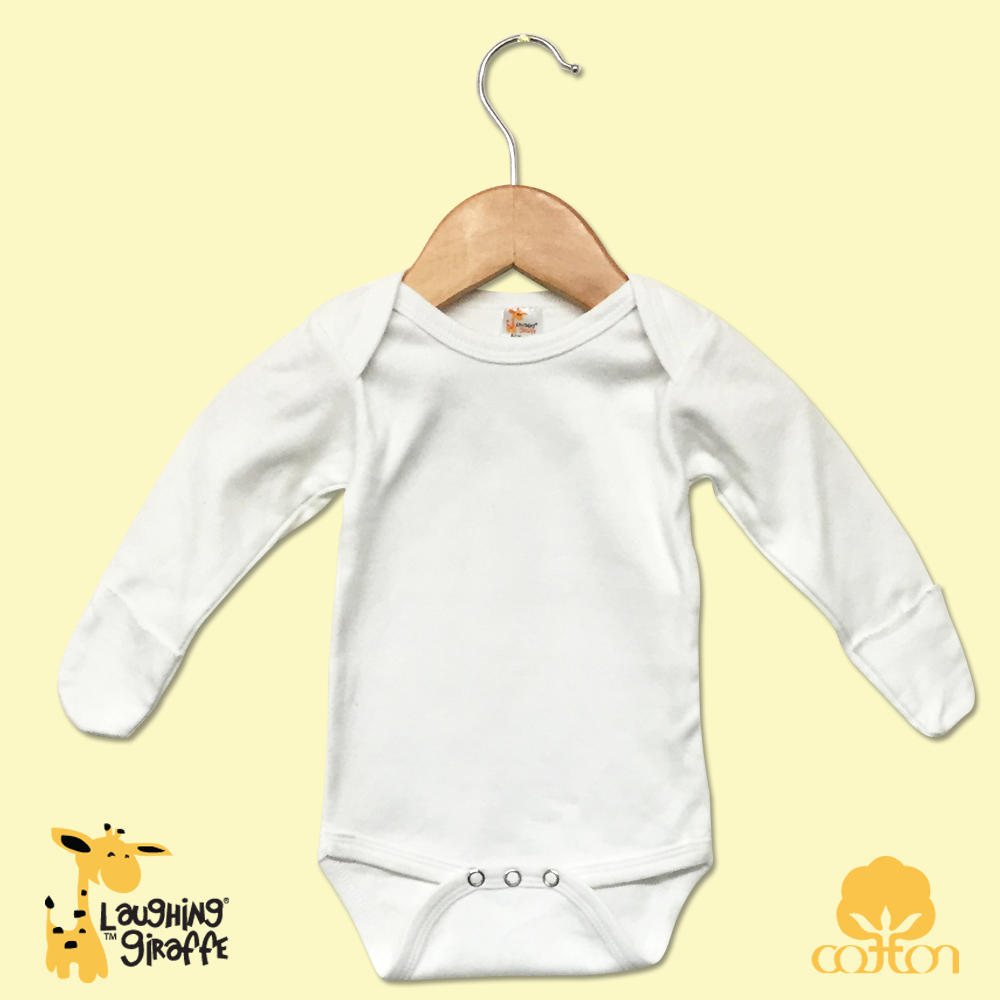 L/S Lap Onezie w/ Fold Over Mittens (Color: White, Size: 0-3M)