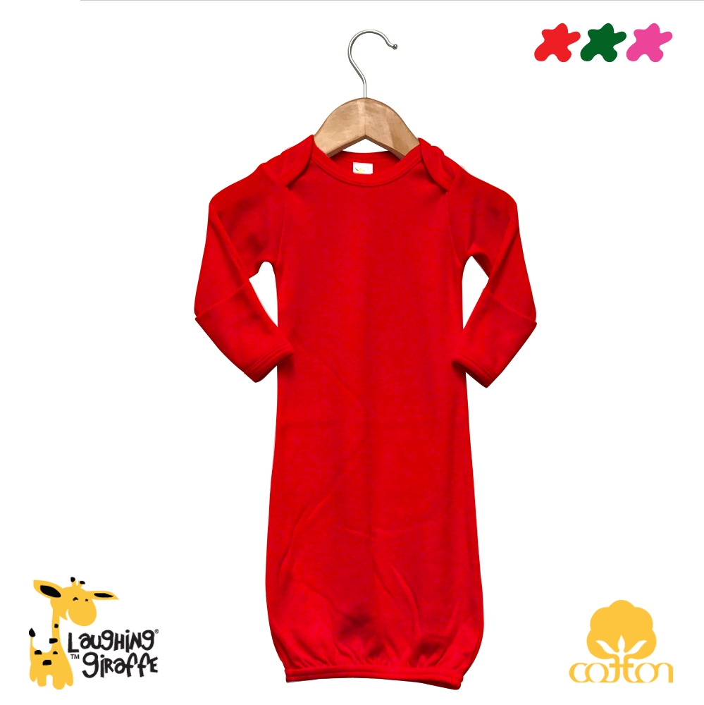 L/S Lap Gown w/ Fold Over Mittens (Color: Red, Size: 0-3M)