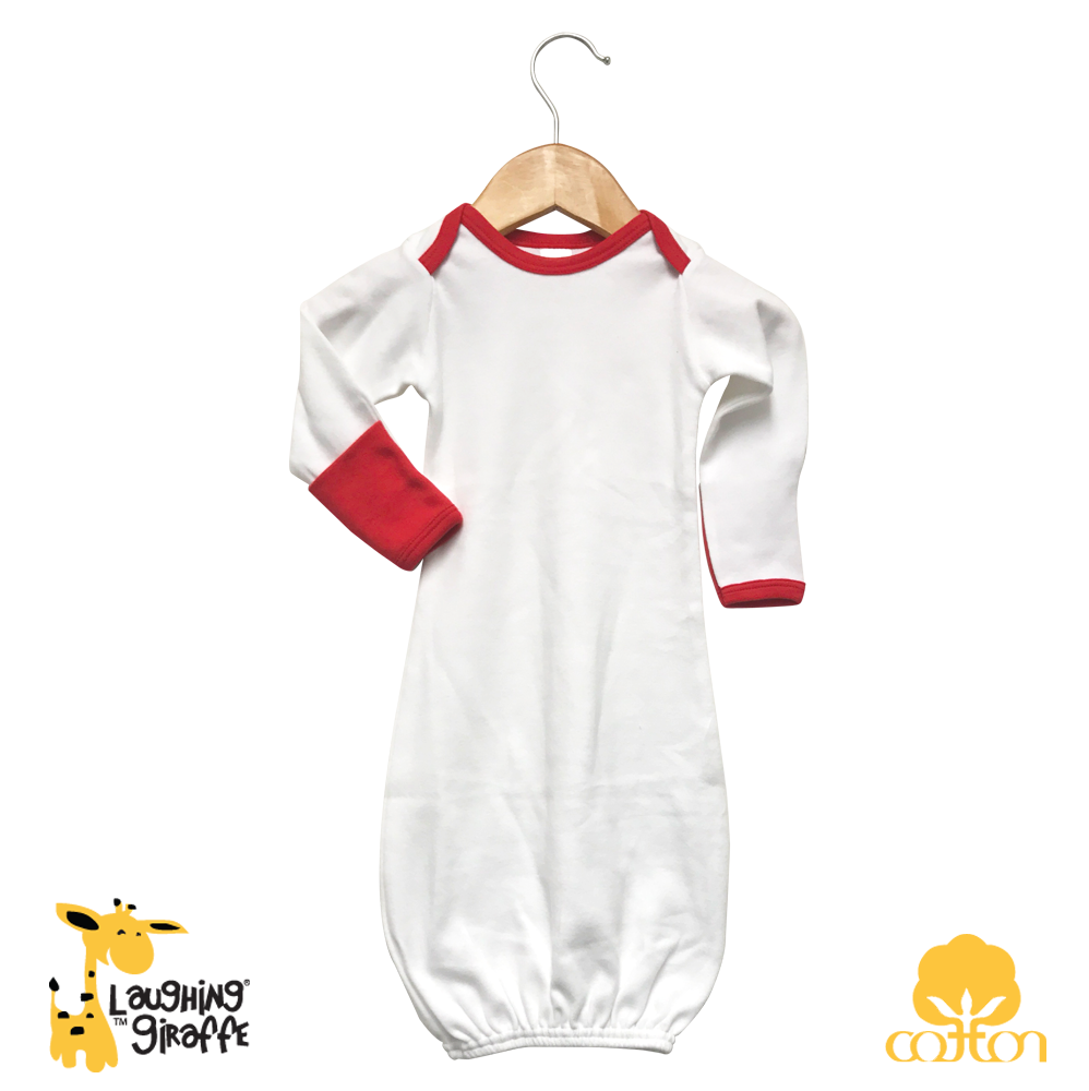 L/S Ringer Lap Gown w/ Fold Over Mittens Contrast (Color: White/Red, Size: 0-6M)