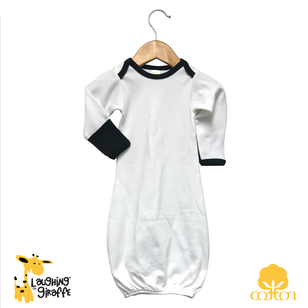 L/S Ringer Lap Gown w/ Fold Over Mittens Contrast (Color: White/Black, Size: 0-6M)