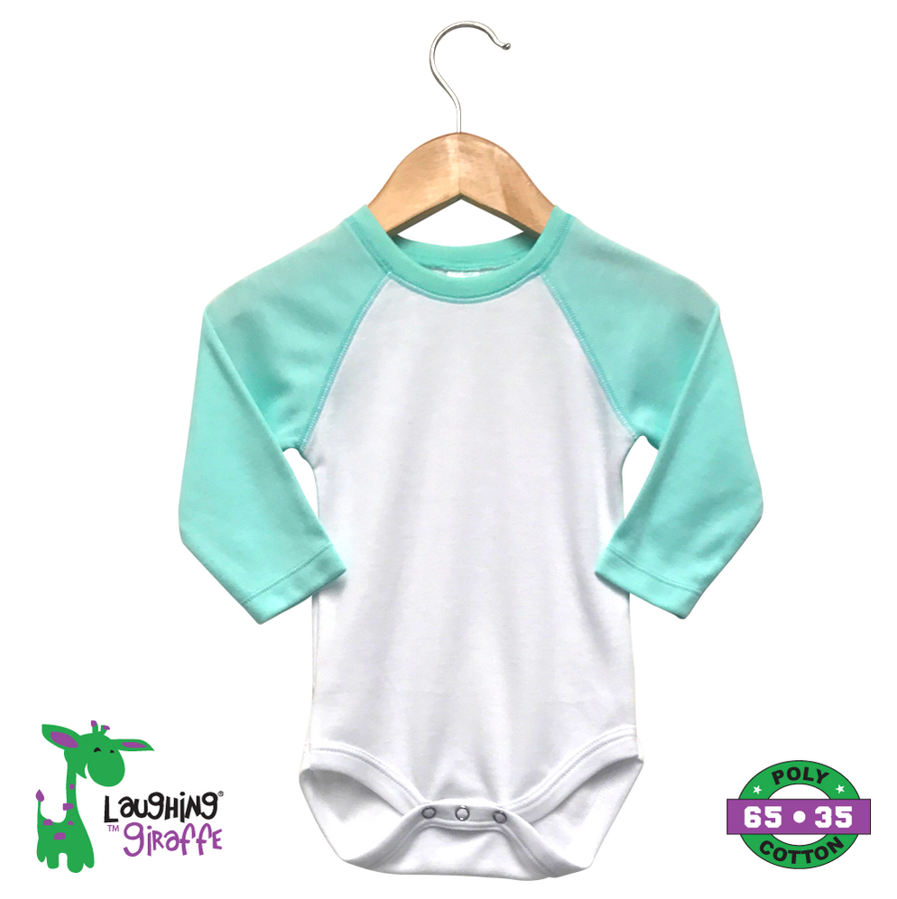 3/4 Sleeve Raglan One Piece (Color: White/Blue, Size: 0-3M)