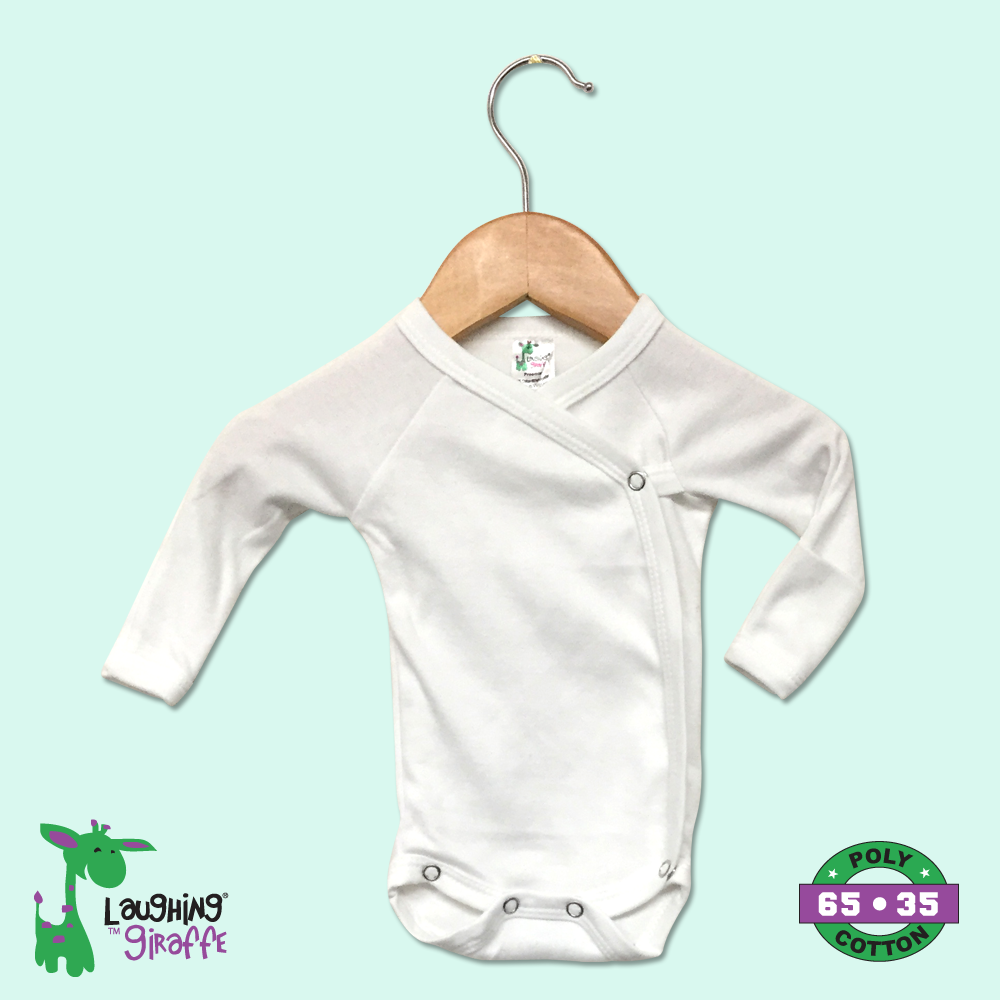 L/S Kimono Onezie w/ Fold Over Mittens (Color: White, Size: Preemie)