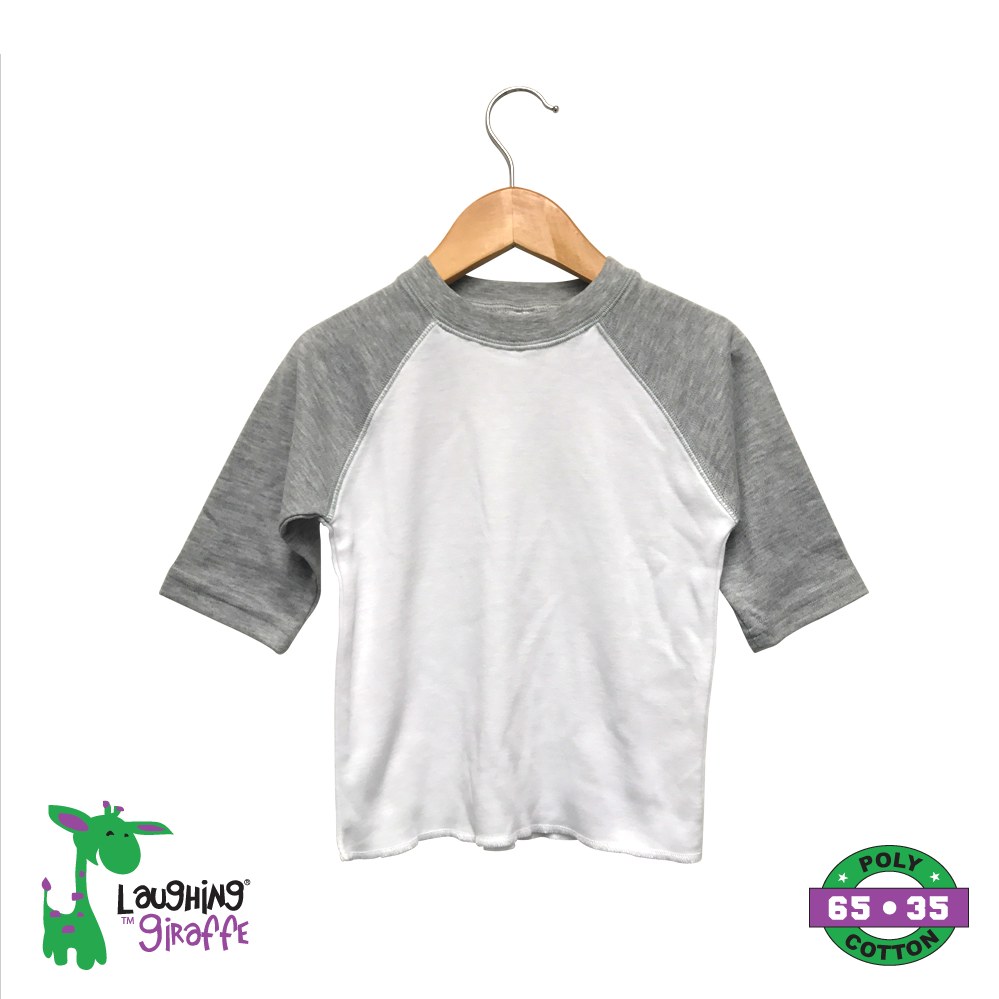 3/4 Raglan Sleeves Raw Hem Tee (Color: White/Heather, Size: 3-6M)